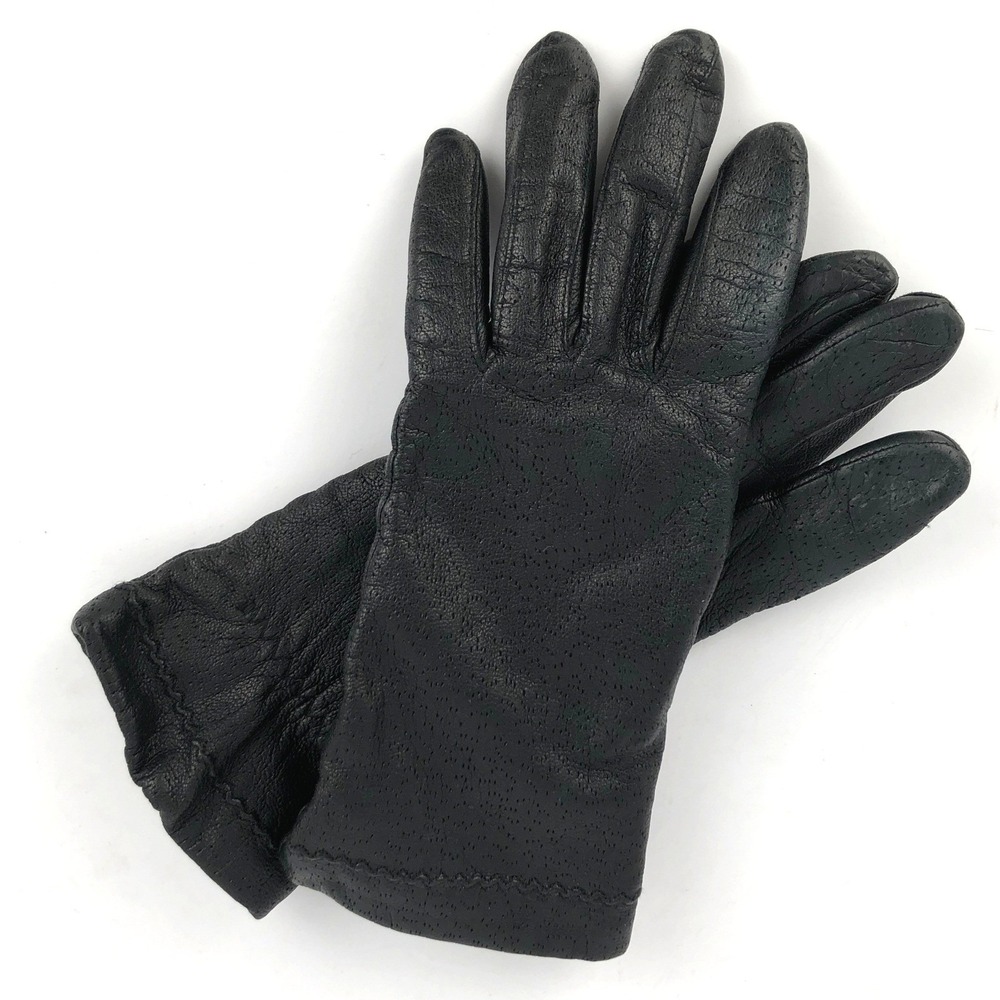 FOWNES‎ Leather Gloves Women's Sz 7 Black Lined Perforated Driving Winter Warm